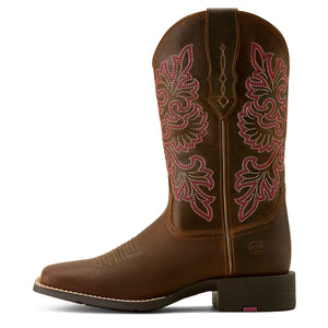 Ariat Womens Round Up Wide Square Toe Stretch Fit Sassy Brown Western Boots