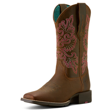 Ariat Womens Round Up Wide Square Toe Stretch Fit Sassy Brown Western Boots