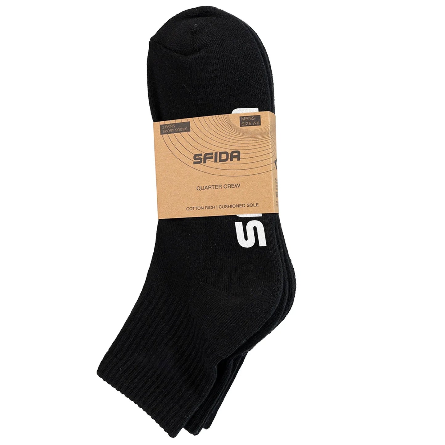 Sfida Adult Quarter Crew Socks 3 Pair Pack