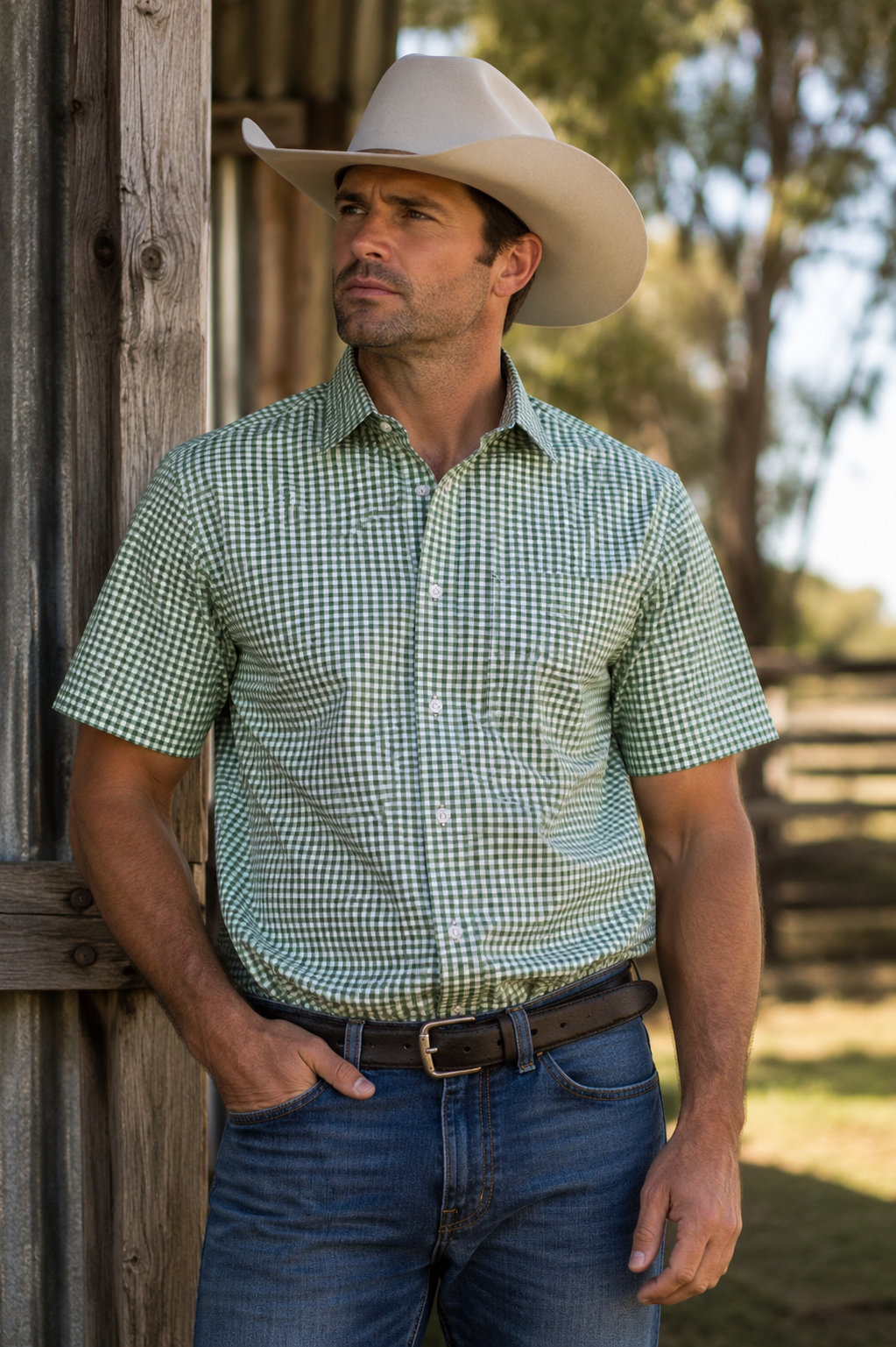 Pilbara Mens Short Sleeve Gingham Shirt