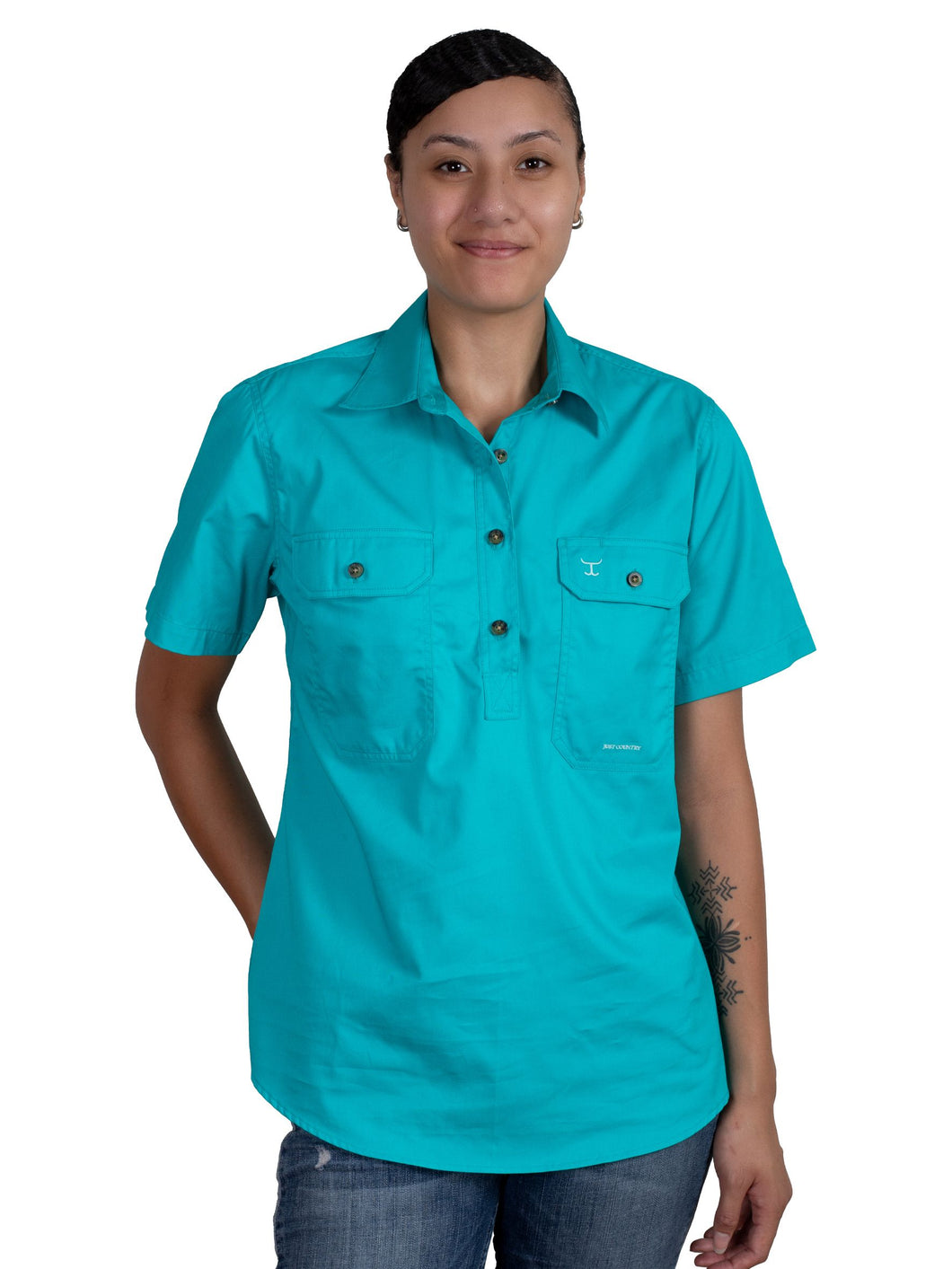 Just Country Womens Evie Short Sleeve Half Button Workshirt