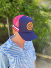 Load image into Gallery viewer, MRC Trucker Cap Navy/Pink Leather Patch