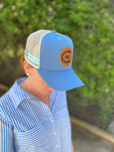 Load image into Gallery viewer, MRC Trucker Caps Blue/Grey Leather Patch