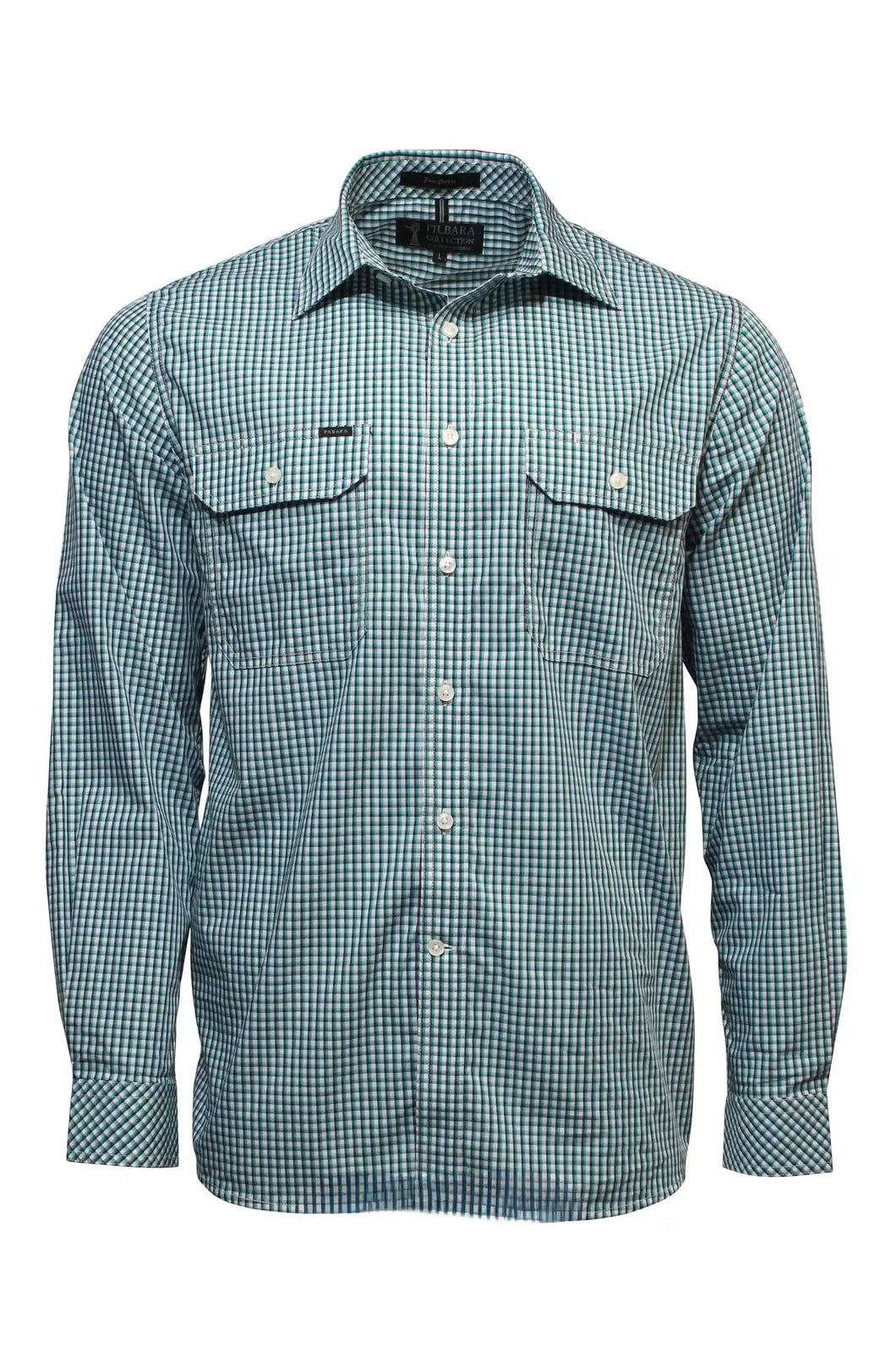 PILBARA MENS Y/D CHECK, DUAL POCKET L/S SHIRT