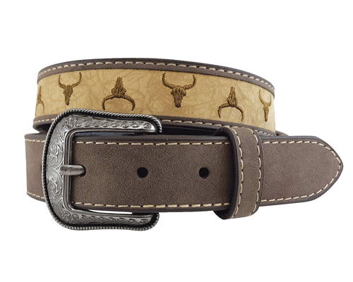 Roper Boys Belt 1.1/4 Inch Leather Steer Head Embroidered