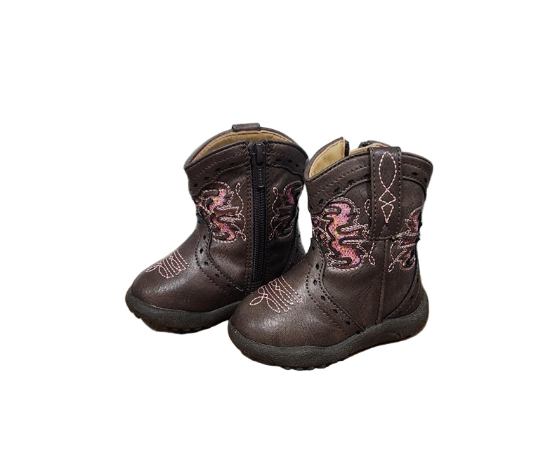 Roper Infants Cowbaby Lexi Western Boots Chocolate/Pink Glitter