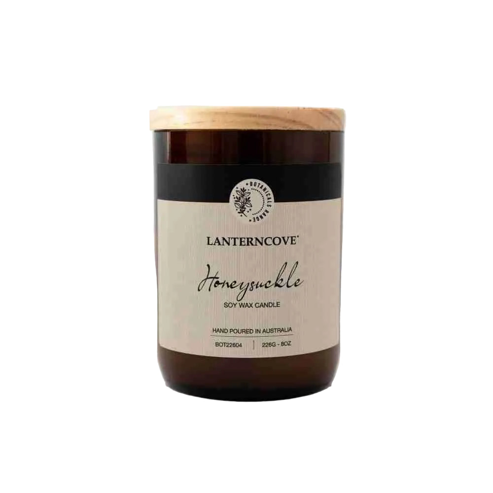 Lanterncove Botanicals 8oz Glass Soy Wax Candle Honeysuckle