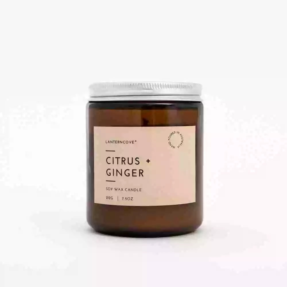 Lanterncove Glo 7.5 oz Soy Wax Candle Ginger and Citrus
