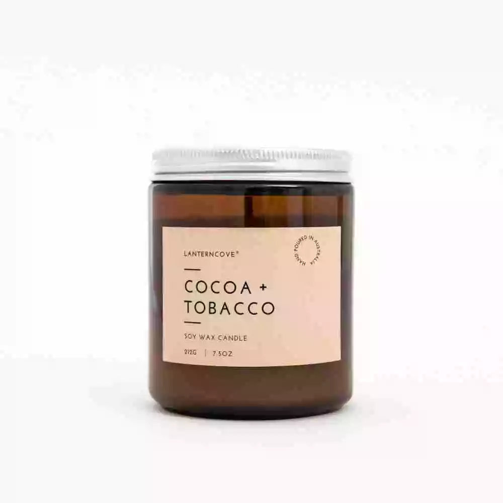 Lanterncove Glo 7.5 oz Soy Wax Candle Cocoa and Tobacco