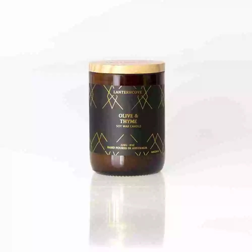 Lanterncove Amberesque 8 oz Soy Wax Candle Olive and Thyme