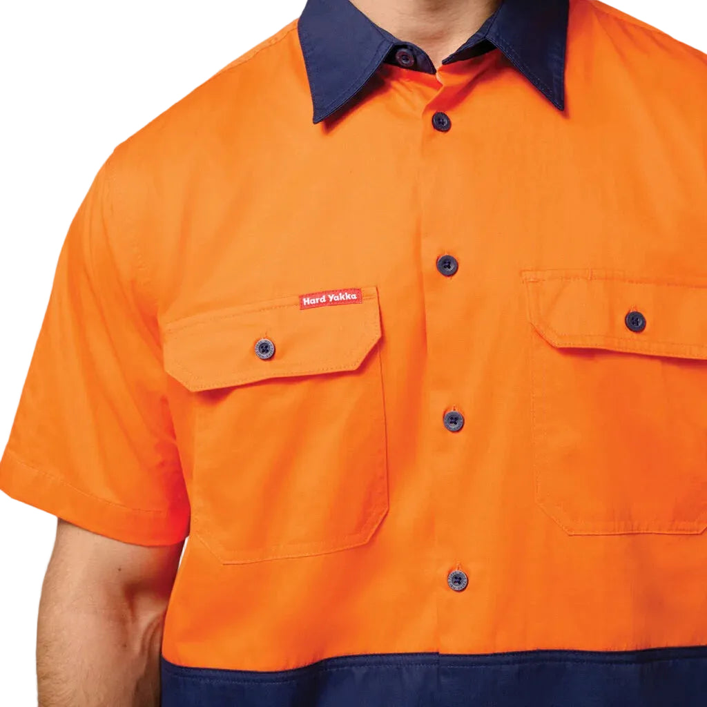 Hard Yakka Core Hi-Vis Light Weight Vented Short Sleeve Cotton Shirt