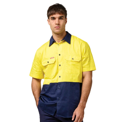 Hard Yakka Core Hi-Vis Light Weight Vented Short Sleeve Cotton Shirt