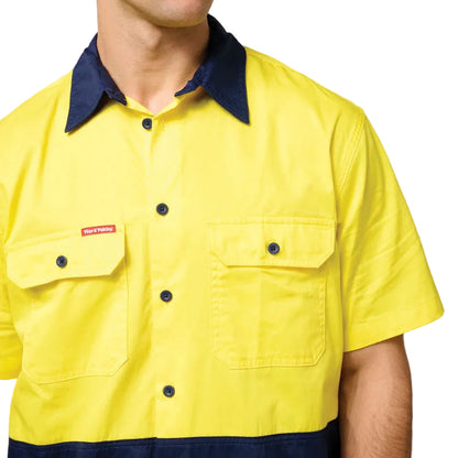 Hard Yakka Core Hi-Vis Light Weight Vented Short Sleeve Cotton Shirt