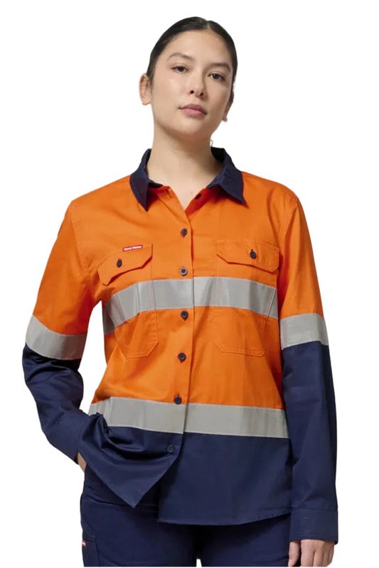 Hard Yakka Womens Hi-Vis Lightweight 2 Tone Taped Long Sleeve Shirt