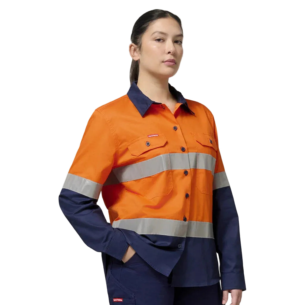 Hard Yakka Womens Hi-Vis Lightweight 2 Tone Taped Long Sleeve Shirt