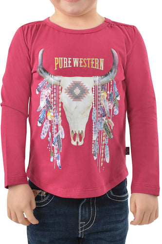 PURE WESTERN GIRLS LACEY L/S TEE