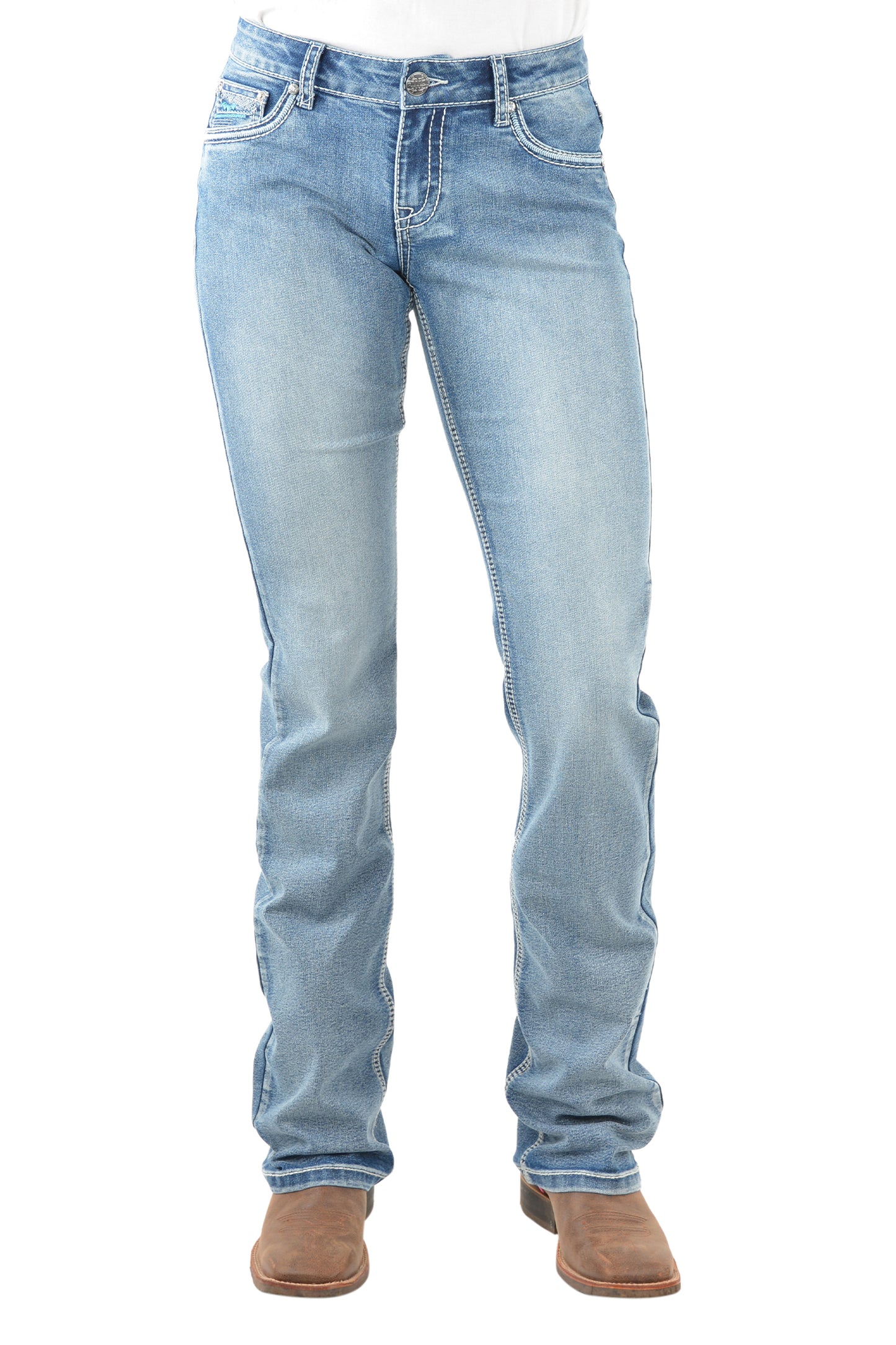 Pure Western Womens Crisscross Relaxed Rider Jeans 36 Inch Leg