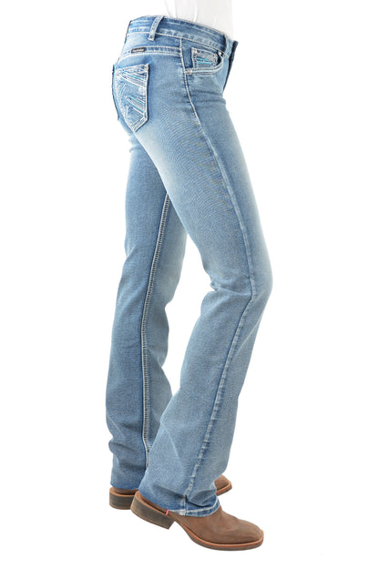 Pure Western Womens Crisscross Relaxed Rider Jeans 36 Inch Leg