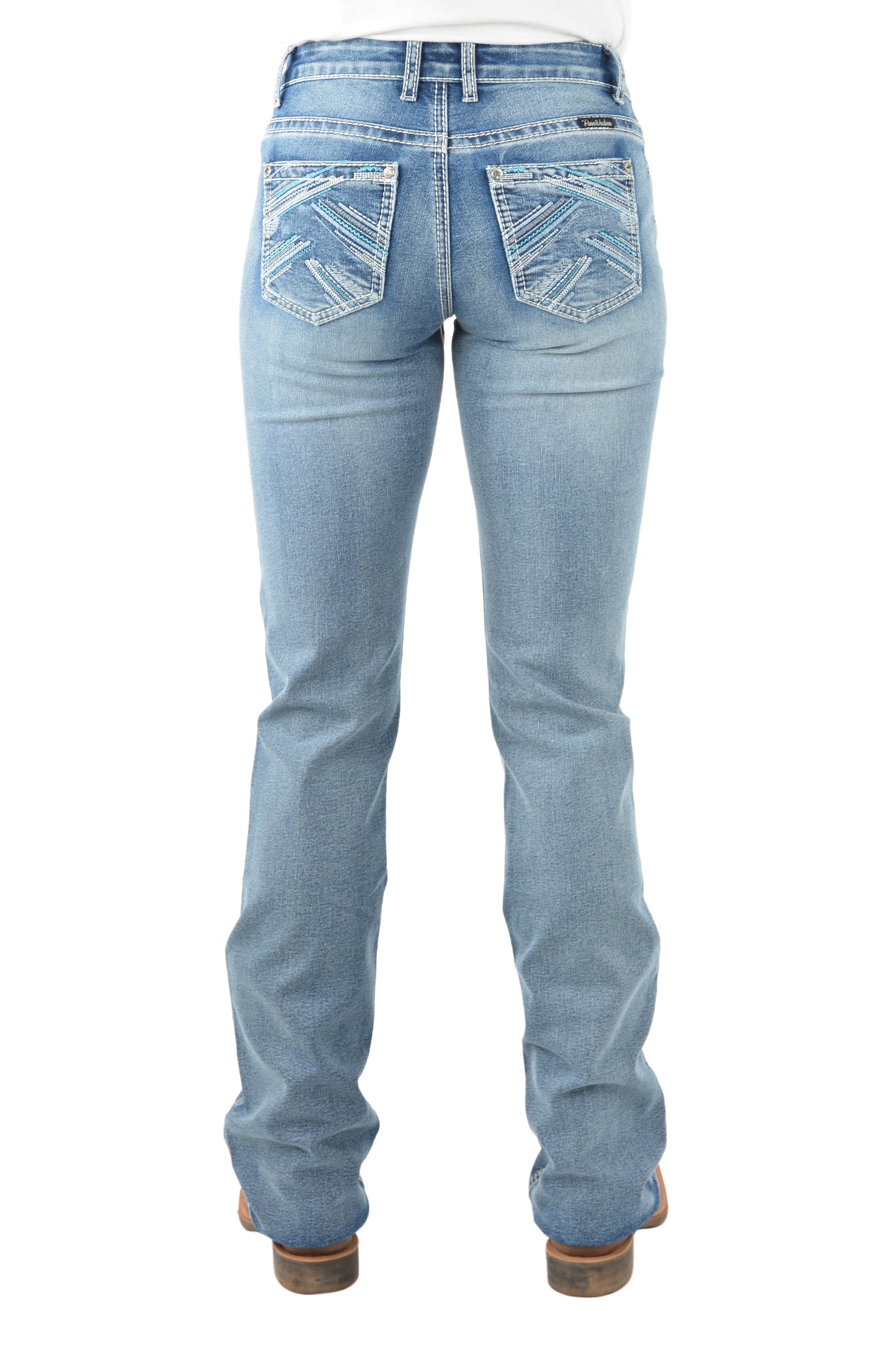 Pure Western Womens Crisscross Relaxed Rider Jeans 36 Inch Leg