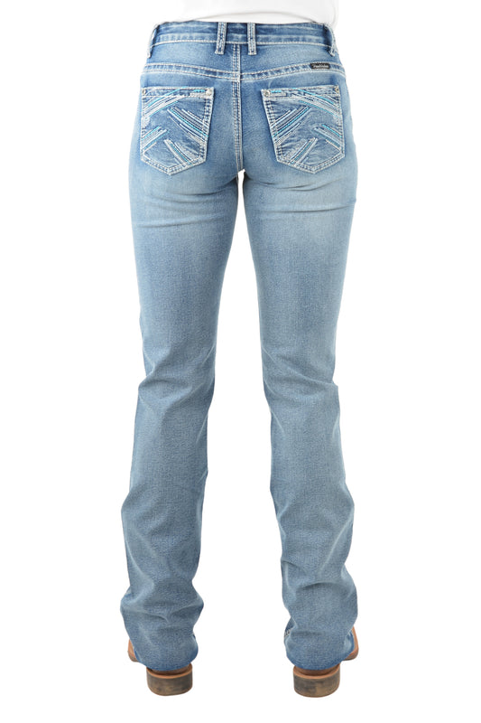 Pure Western Womens Crisscross Relaxed Rider Jeans 36 Inch Leg