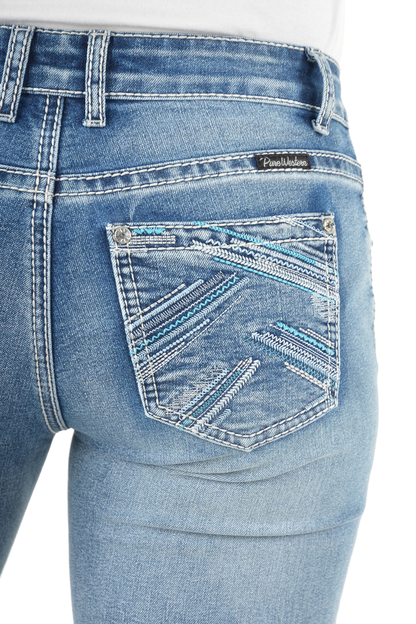 Pure Western Womens Crisscross Relaxed Rider Jeans 36 Inch Leg
