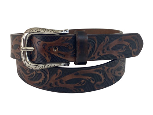 ROPER WOMENS BELT 1.3 16INCH BUFFALO LEATHER EMBOSSED BROWN