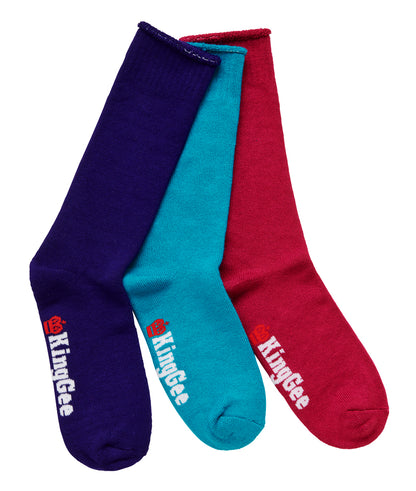 KingGee Womens Bamboo Coloured Crew Socks 3 Pack