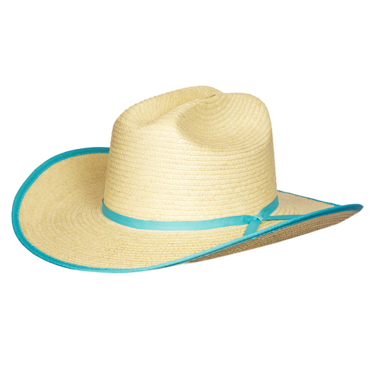 Sunbody Hats Kids Cattleman Palm Leaf Hat Turquoise