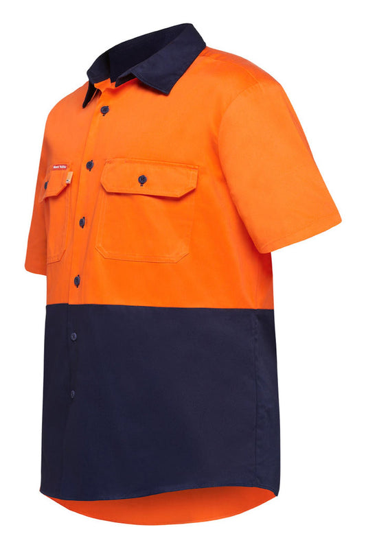Hard Yakka Core Hi-Vis Light Weight Vented Short Sleeve Cotton Shirt