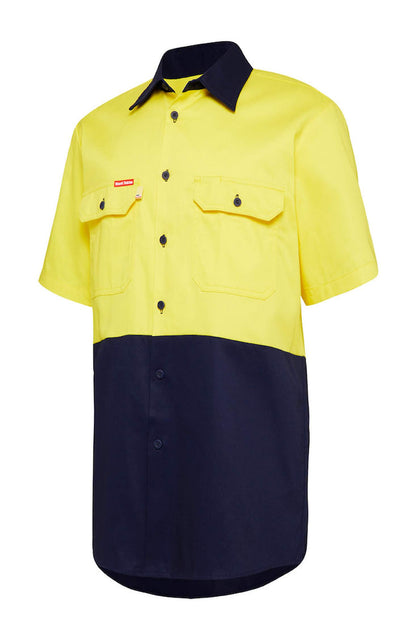 Hard Yakka Core Hi-Vis Light Weight Vented Short Sleeve Cotton Shirt
