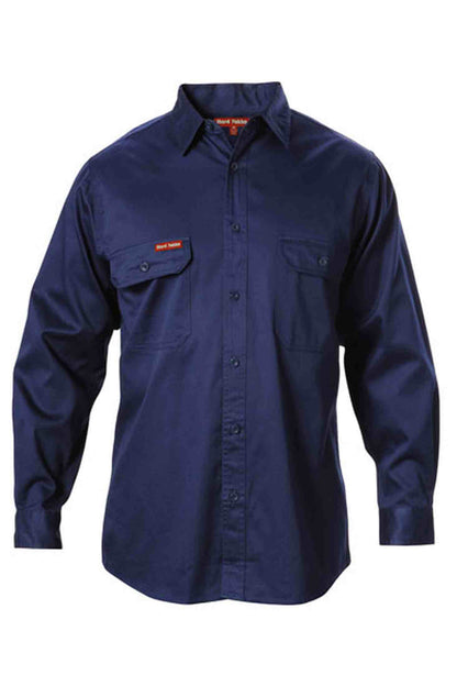Hard Yakka Long Sleeve Open Front Cotton Drill Work Shirt