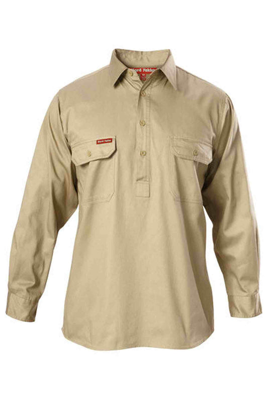 Hard Yakka Long Sleeve Closed Front Cotton Drill Work Shirt