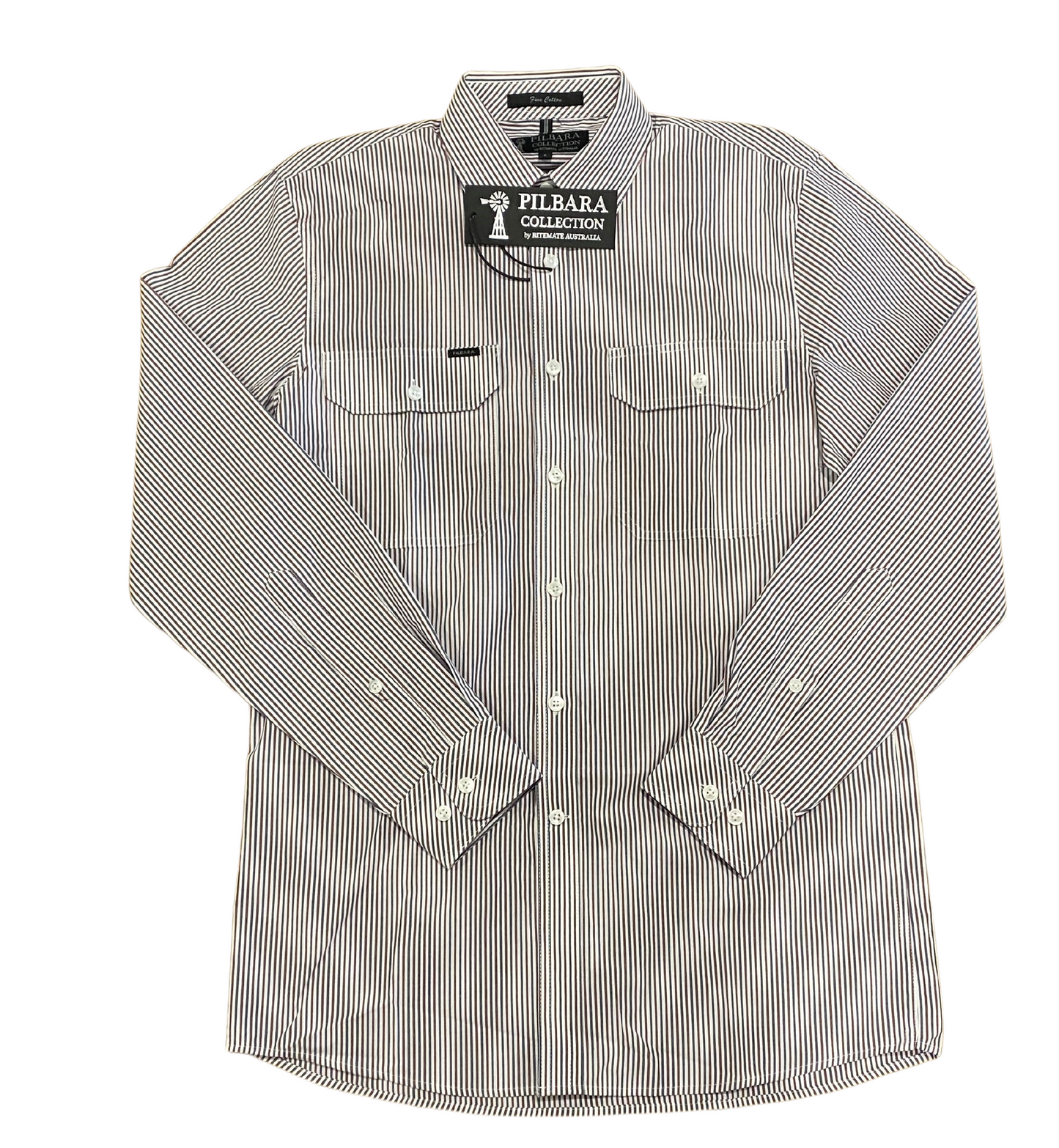 Pilbara Mens Y/D Stripe Dual Pocket L/S Shirt