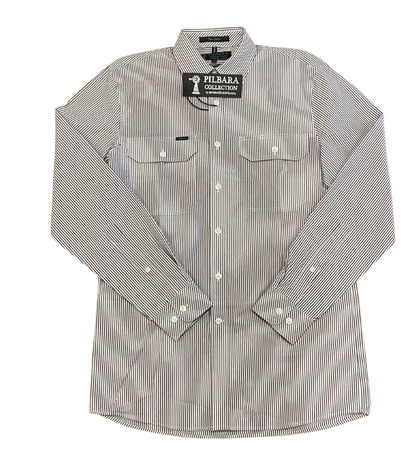 Pilbara Mens Y/D Stripe Dual Pocket L/S Shirt