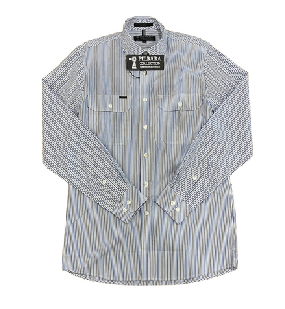 Pilbara Mens Y/D Stripe Dual Pocket L/S Shirt