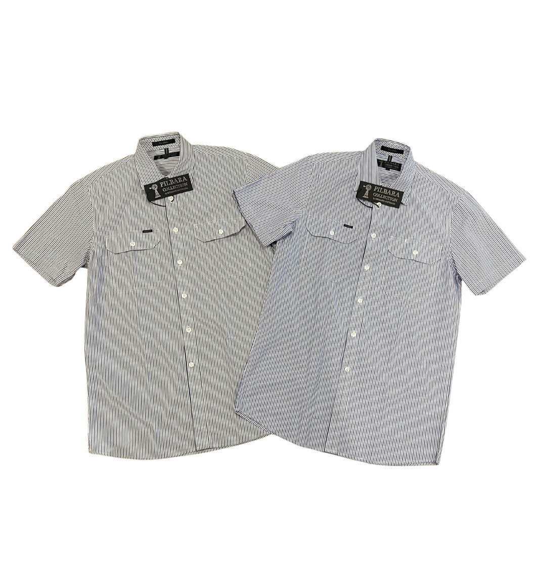 Pilbara Mens Y/D Stripe Dual Pocket S/S Shirt