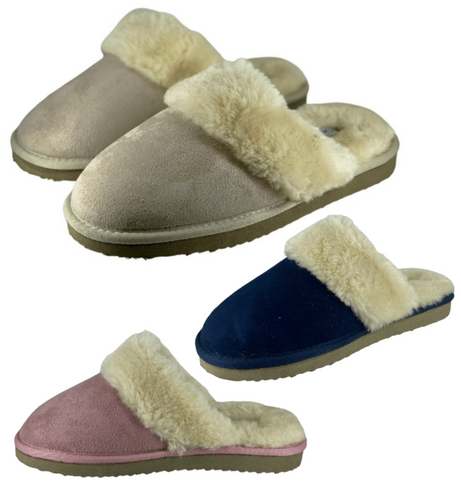 MOON FUR TRIM SCUFF SLIPPER MICROFIBRE/FAUX FUR