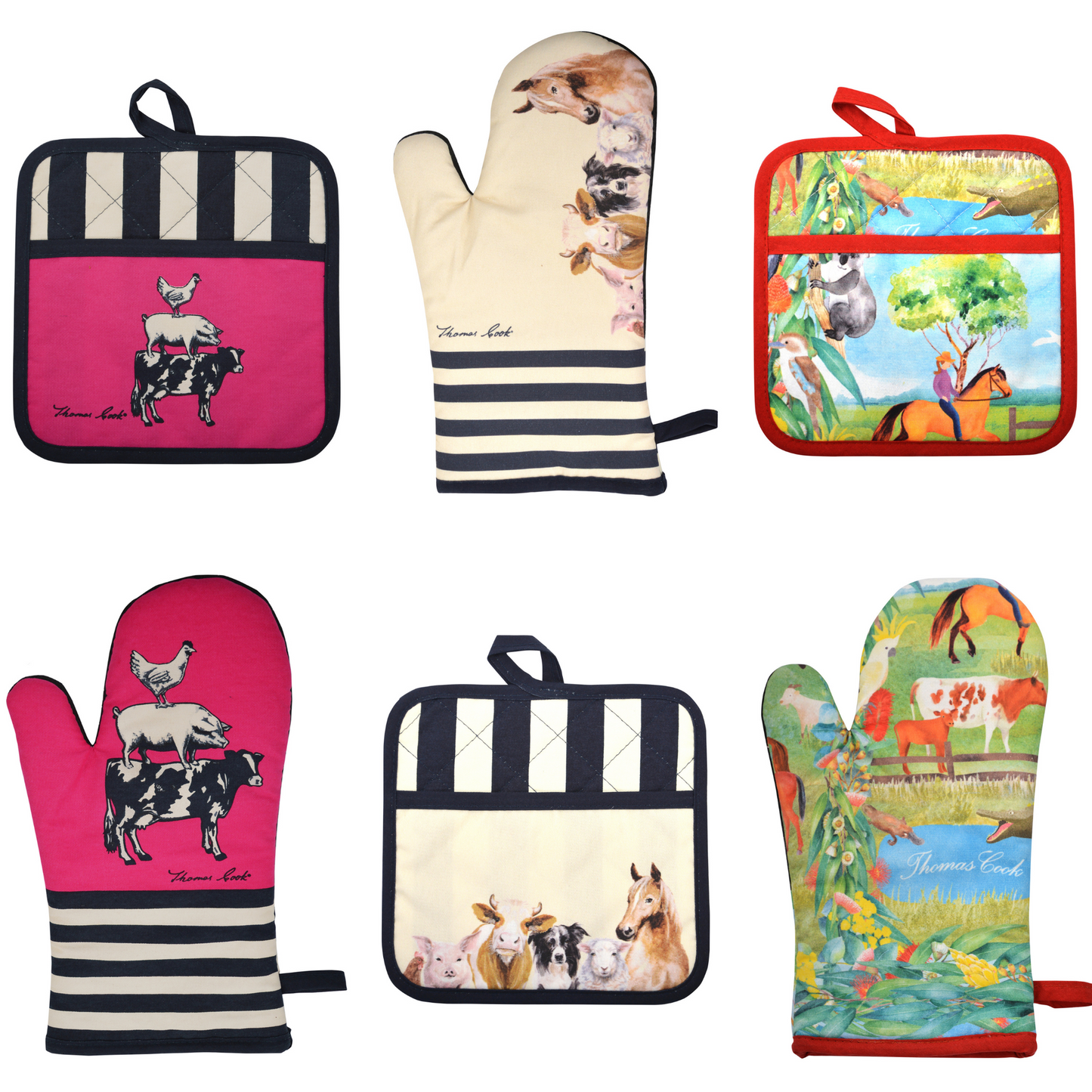 THOMAS COOK FARM FRIENDS OVEN MITT POT HOLDER SET